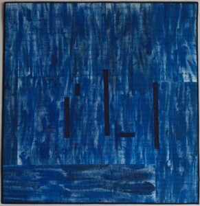 Blue hour, a hand painted quilt with hand and machine embroidery