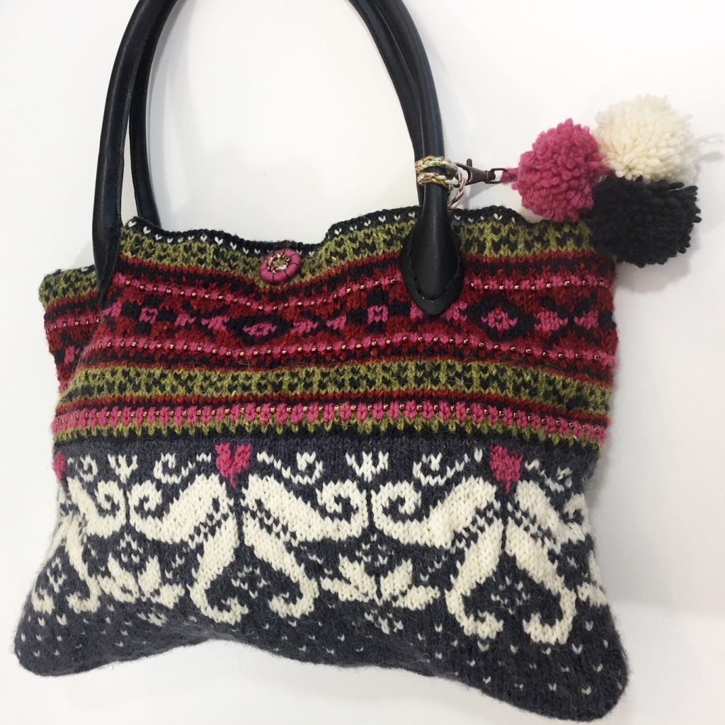 Knitted bag by tutor Sally Hart