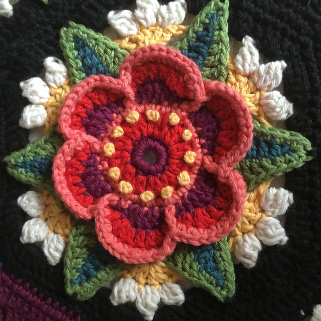 crocheted Flower by Sally Hart, new knitting and crochet tutor