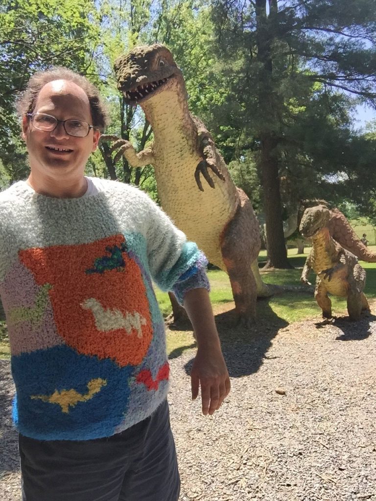 Dinosaur inspired knitted sweater by Sam Barsky