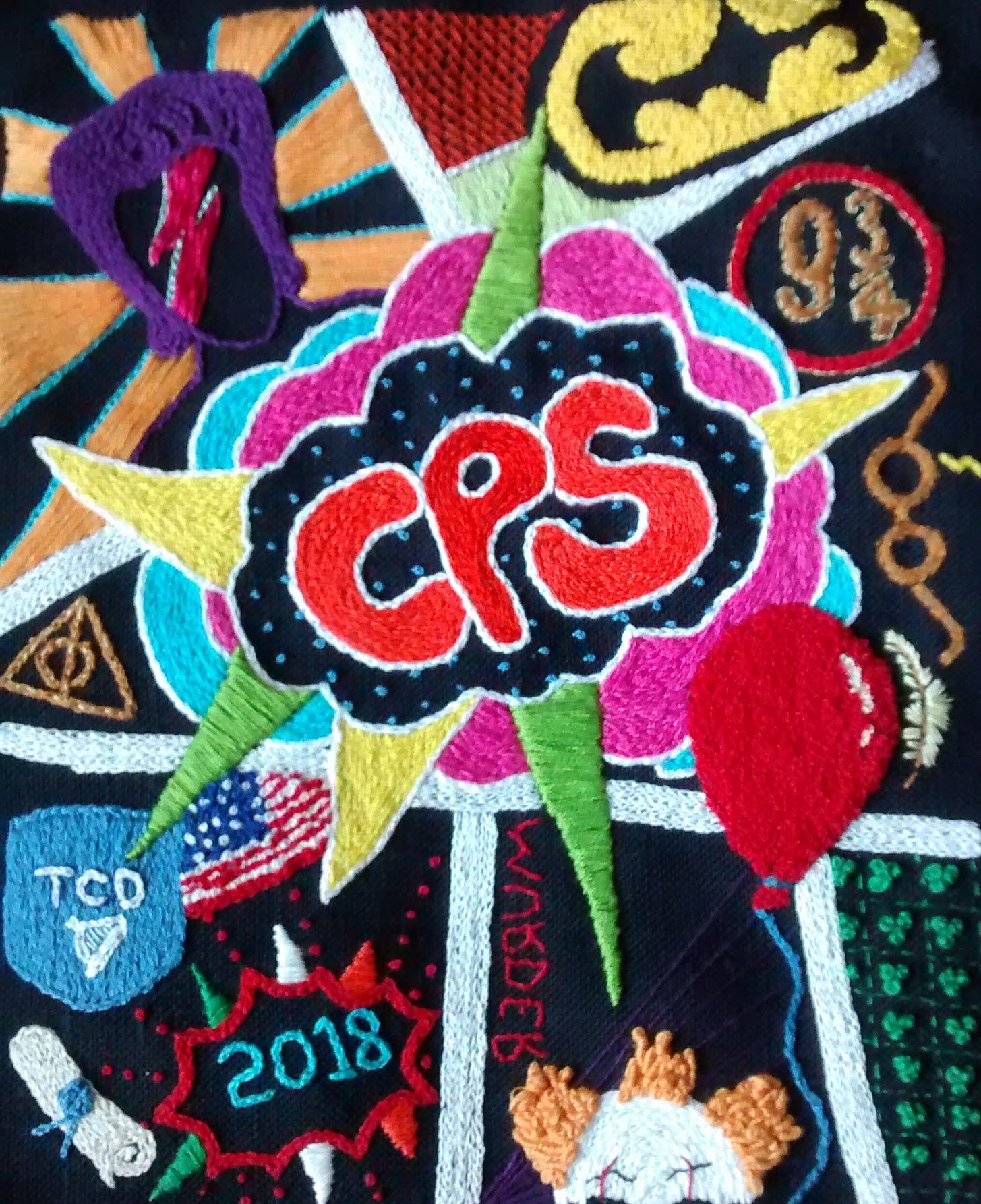 Pop Art Hand Embroidery designs by Sally-Ann Duffy submitted to School of Stitched Textiles creative bursary Scheme and shortlisted. 