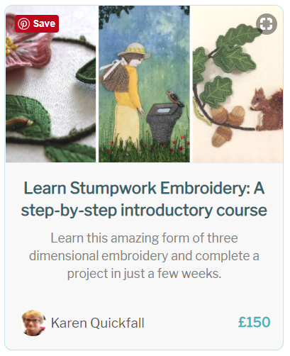 Preview of Stumpwork embroidery beginners course by School of Stitched Textiles