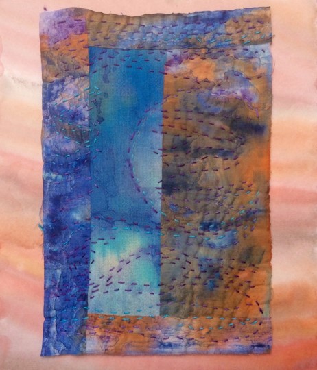 Embroidery example by Tess Darwin with abstract design in blue, purple and orange