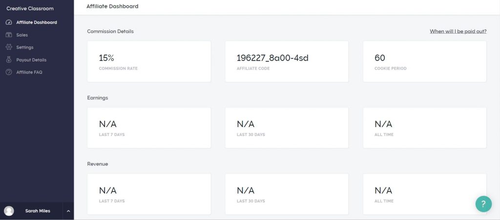 Affiliate Dashboard Creative Classroom