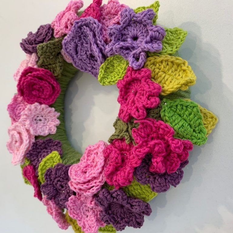 A wreath knitted and crocheted