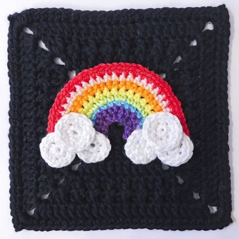 Crochet Granny Square rainbow design by SST student