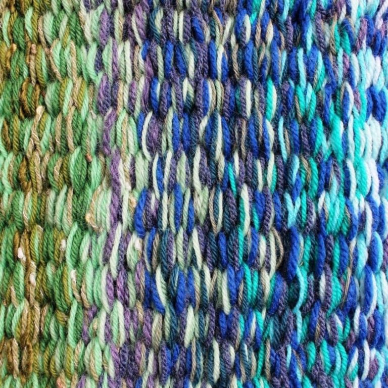 Green and blue knitting sample