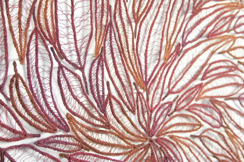 Pink Eucalyptus Leaf Mandala 2018 machine embroidery by Meredith Woolnough