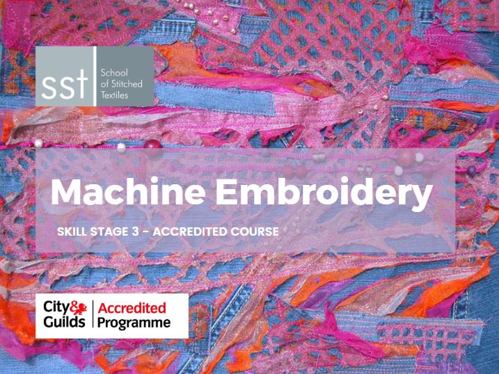 Machine Embroidery, skill stage 3 accredited course header. City and guilds accredited programme.