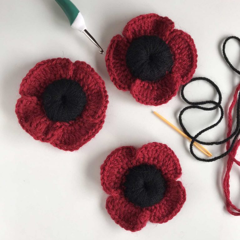 Crochet poppies by crochet graduate Amanda Jones