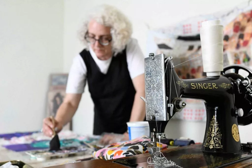 Anne Kelly at work in her studio in Kent