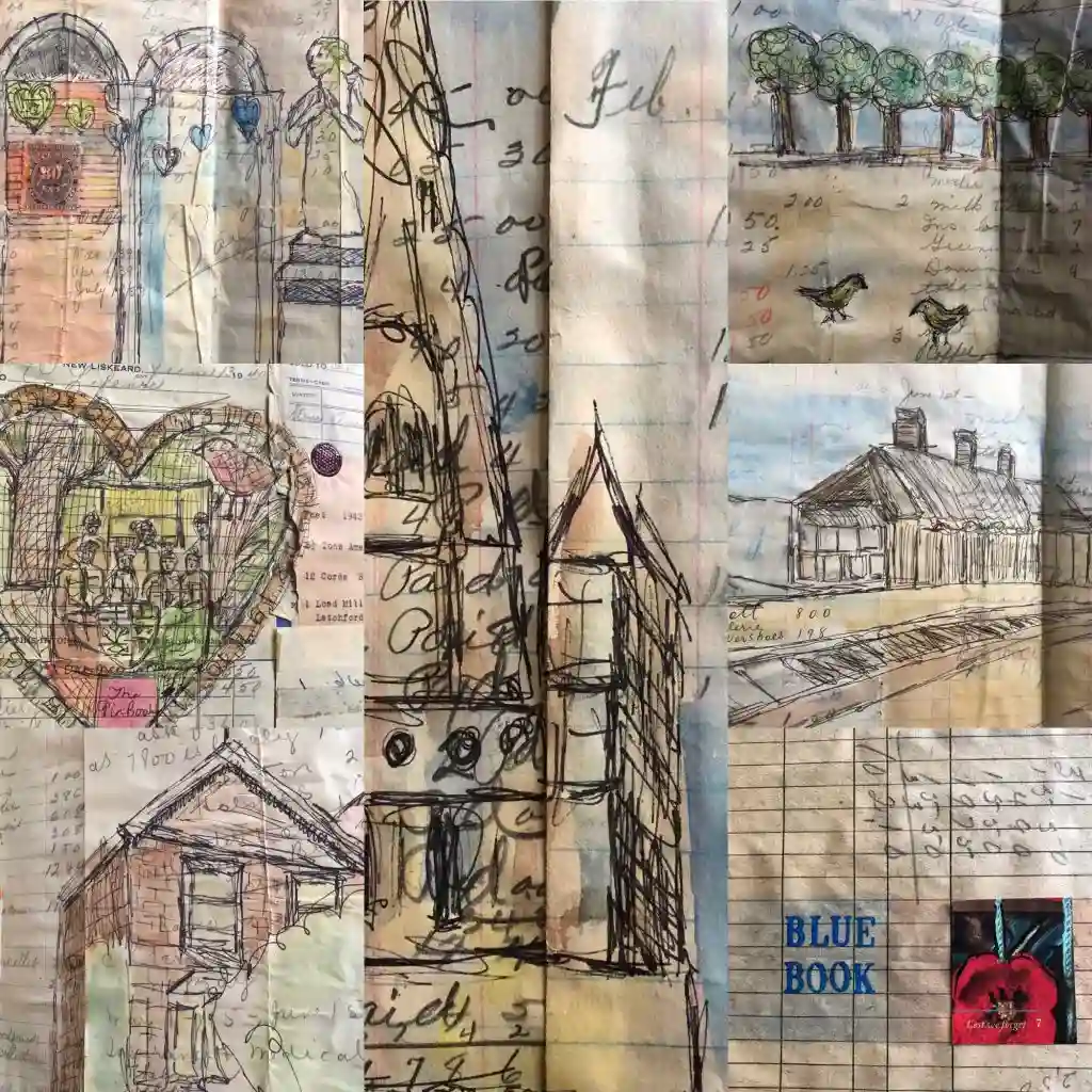 Blue Book Sketchbook pages by Anne Kelly