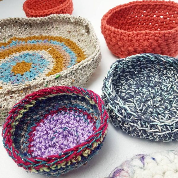 Crocheted bowls by Mary Pilsworth