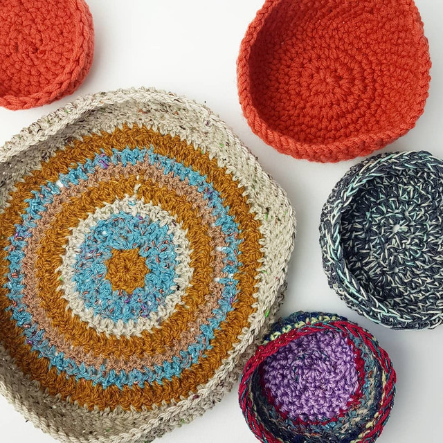 Crocheted bowls by Mary Pilsworth