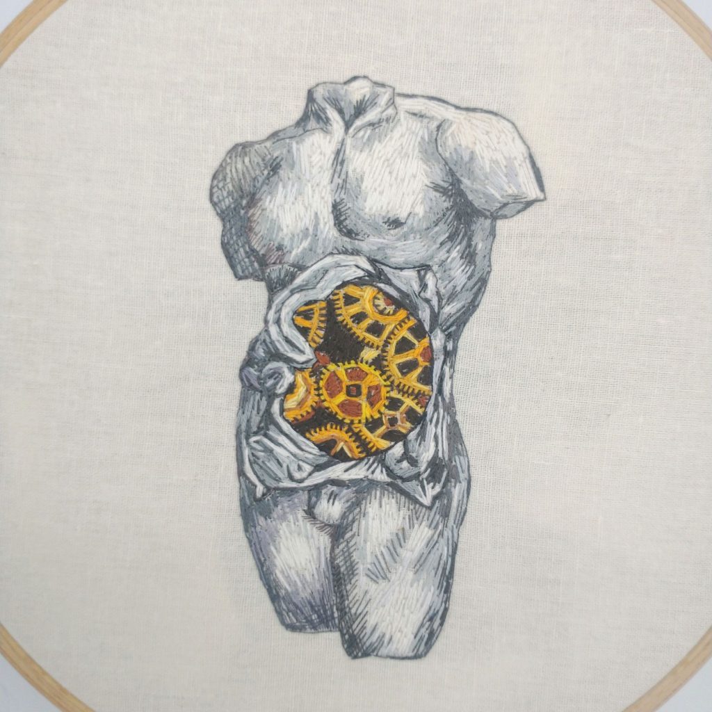 Embroidered human anatomy by Julie Campbell embroidery artist