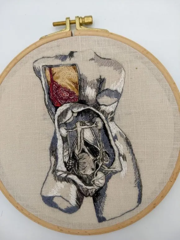 Human anatomy hand embroidery by Julie Campbell