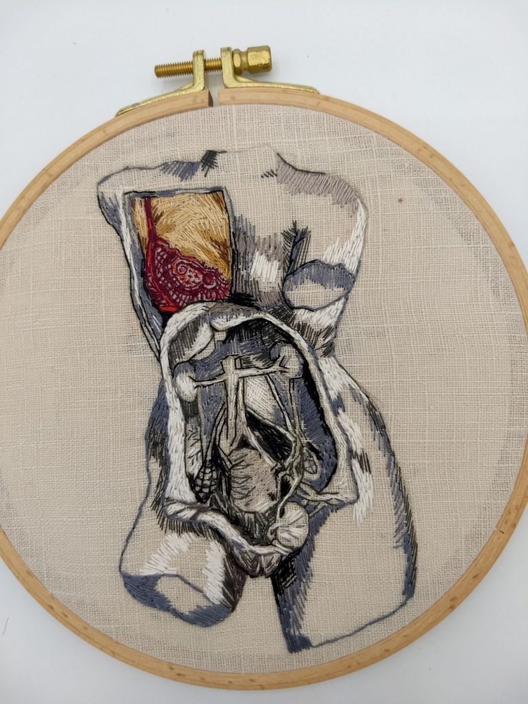 Human anatomy hand embroidery by Julie Campbell