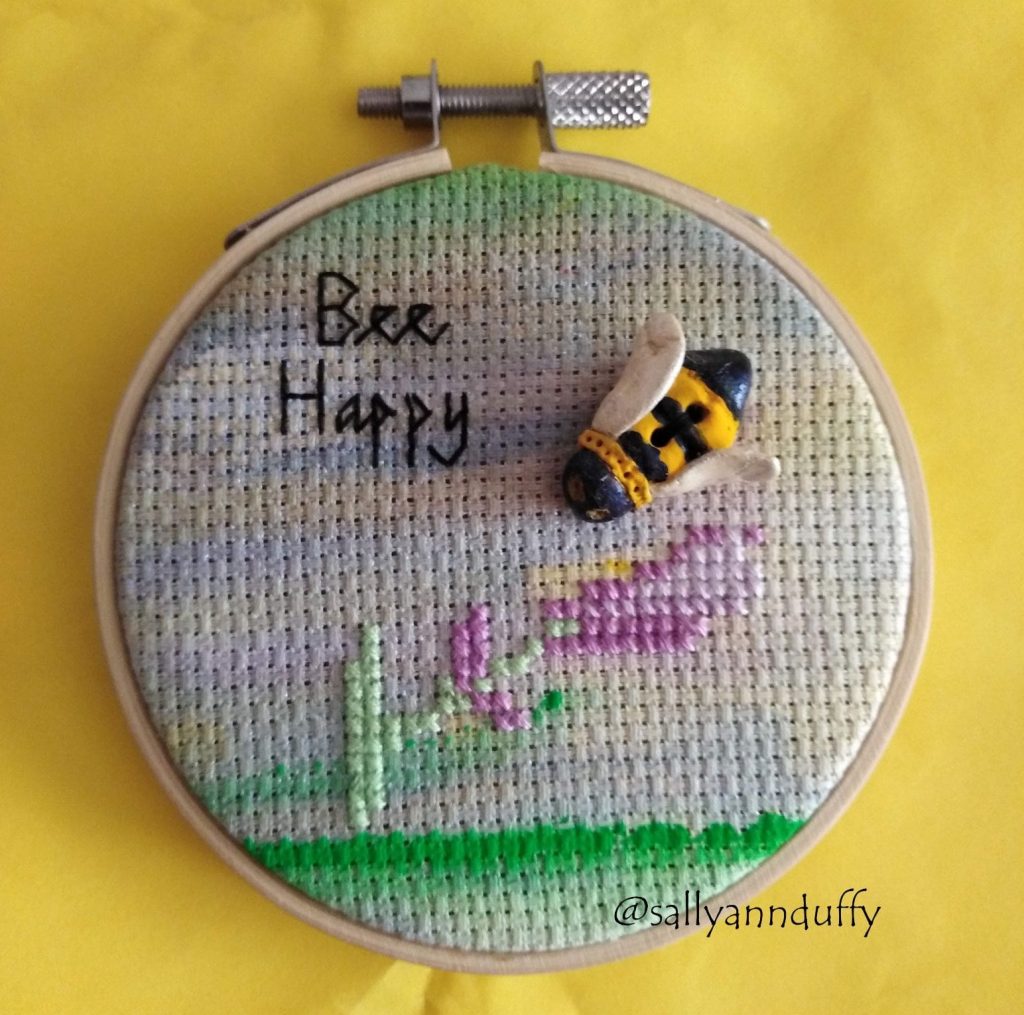 Bee Happy hand embroidery by Sally-Ann Duffy