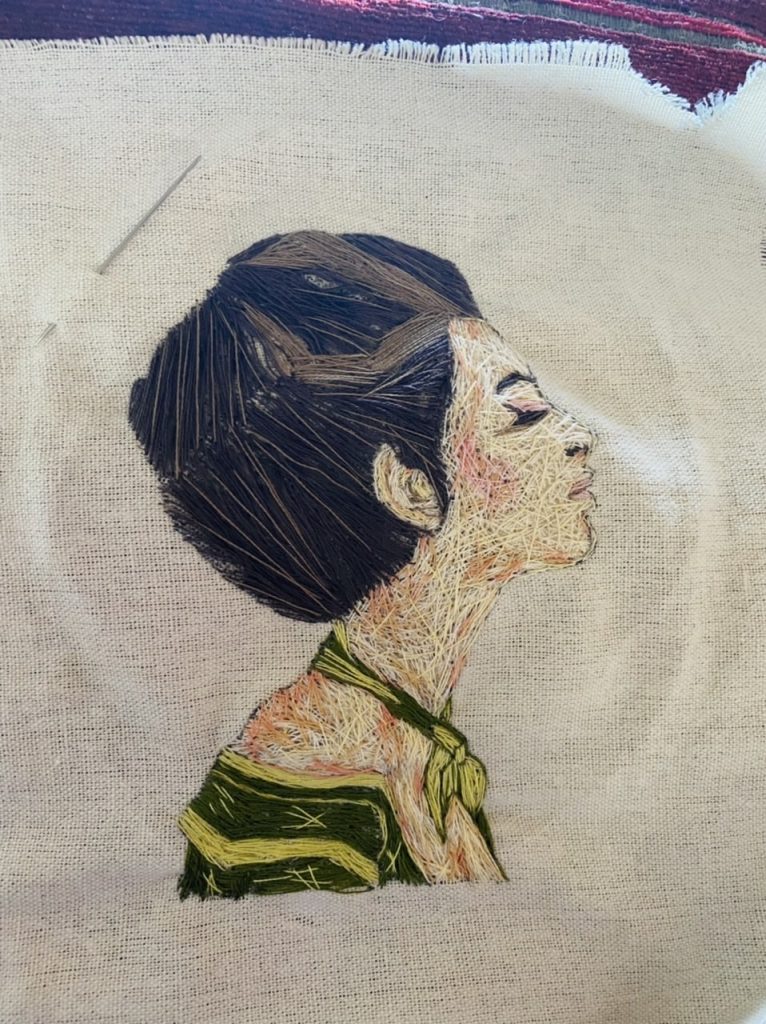 Bursary finalist, Tina Barnett, hand embroidery