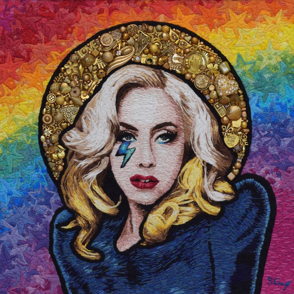 Lady Gaga, 2018, threadpainting by Sarah Gwyer