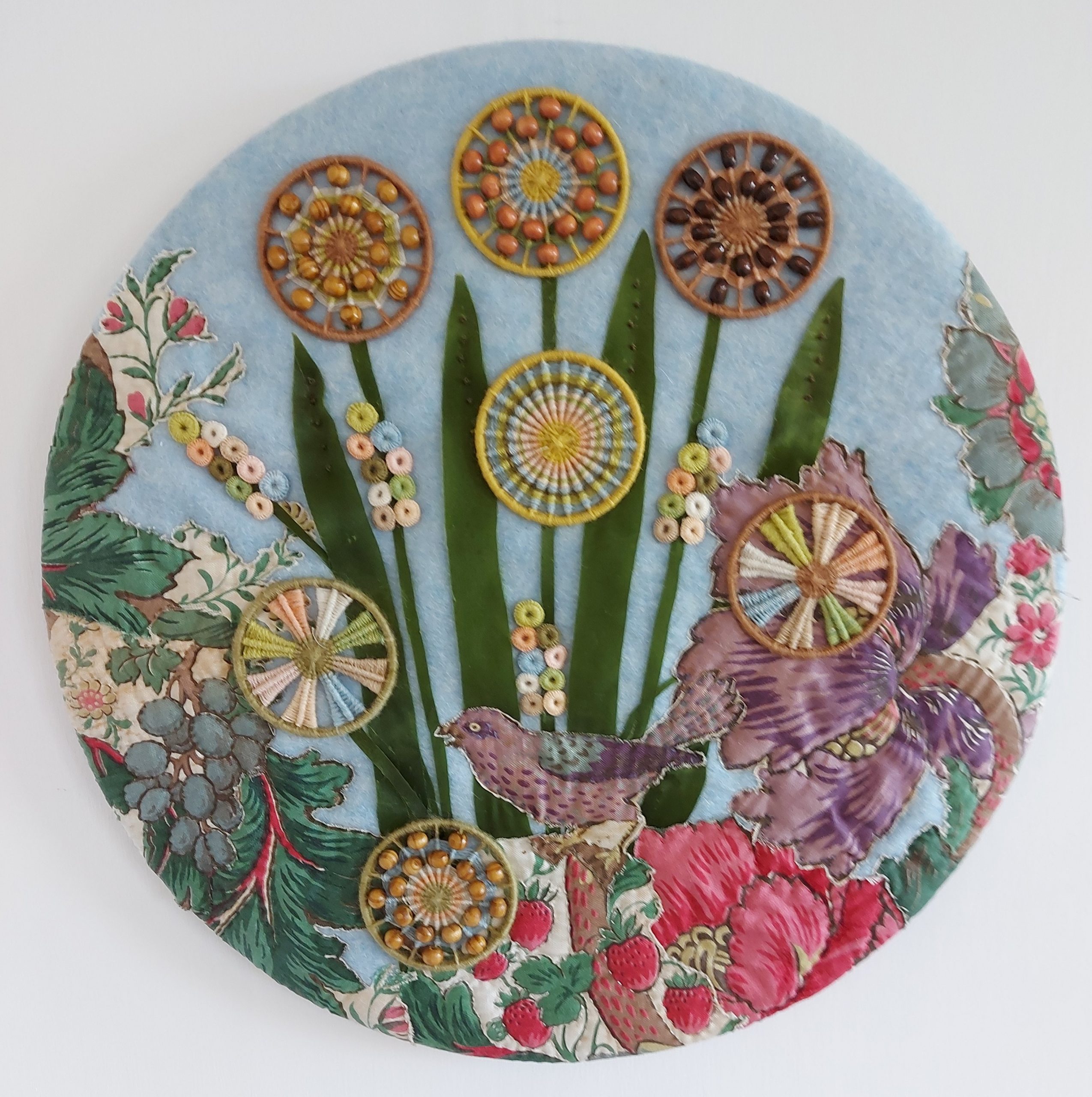 Textile and Dorset Button Collage. Width 40cm