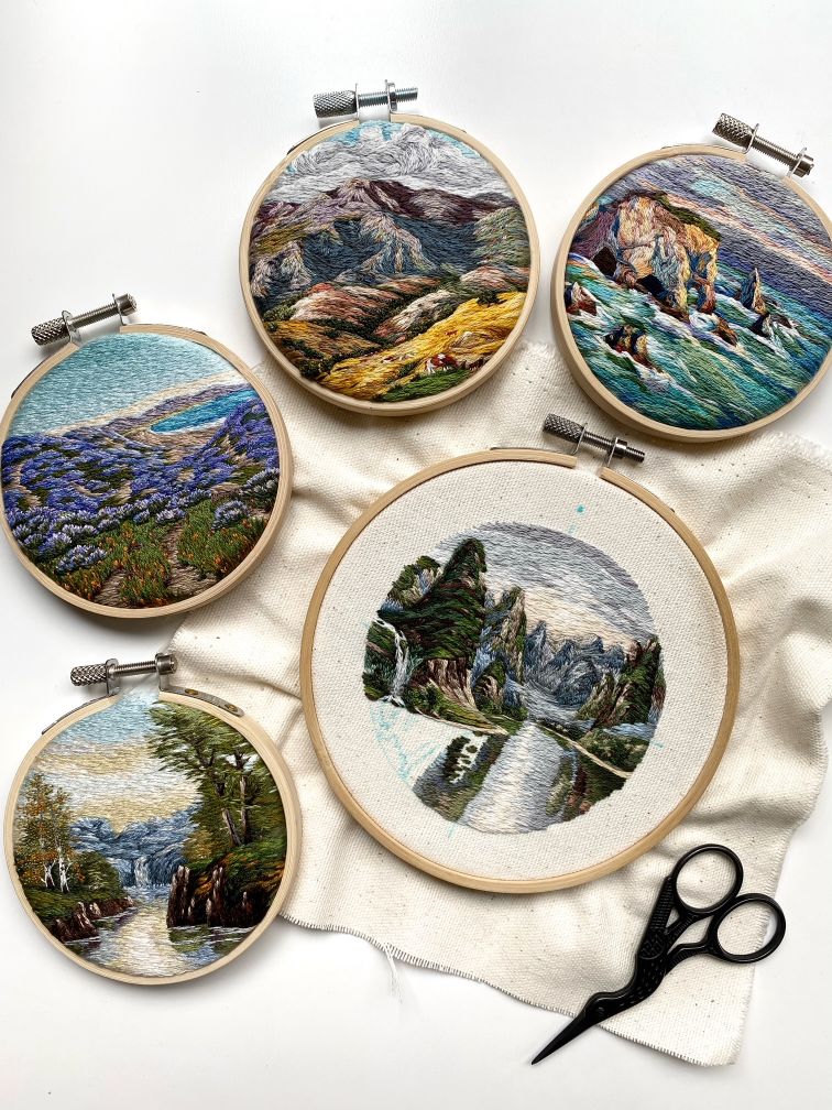 Impressionist landscapes by embroidery artist Cassandra Dias
