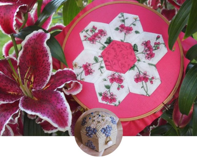Patchwork and quilting course piece created by Tessa Box, featuring a pink floral design
