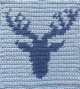 Intermediate crochet course piece of deer with antlers in dark blue