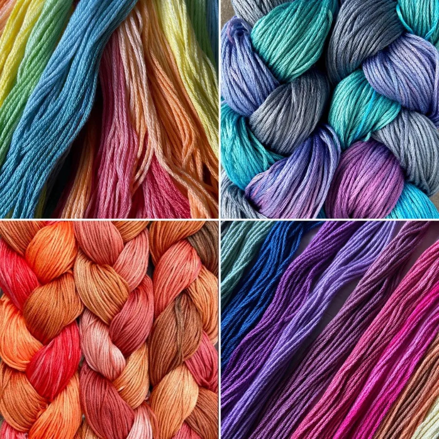 Beautiful hand dyed threads by Melanie Couffe