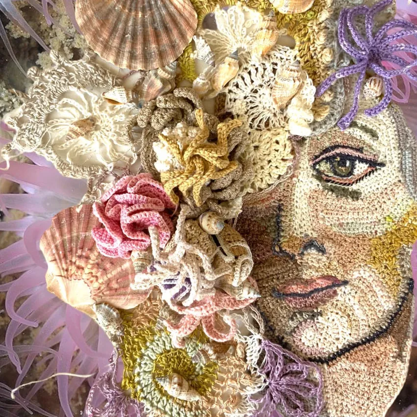 Portraits with elements inspired by the ocean, by textile artist, Jose Dammers