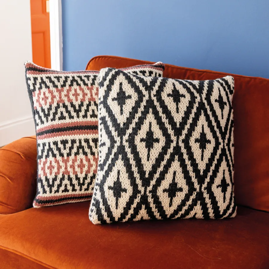 Wild West cushion covers designed by knit artist Ashley Wempe