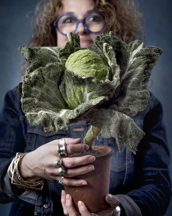 Realistic fresh vegetables created by textile artist Cabbages and Nettles