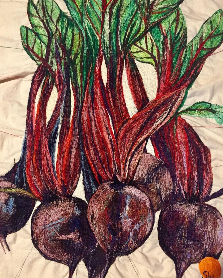 Suzy Wright's textile art, inspired by food.