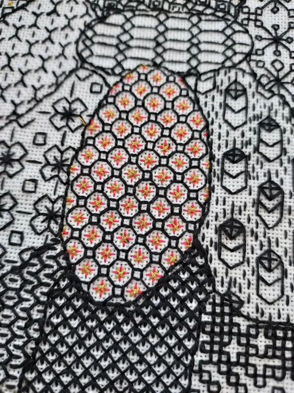 Blackwork hand embroidery by Victoria Vinten
