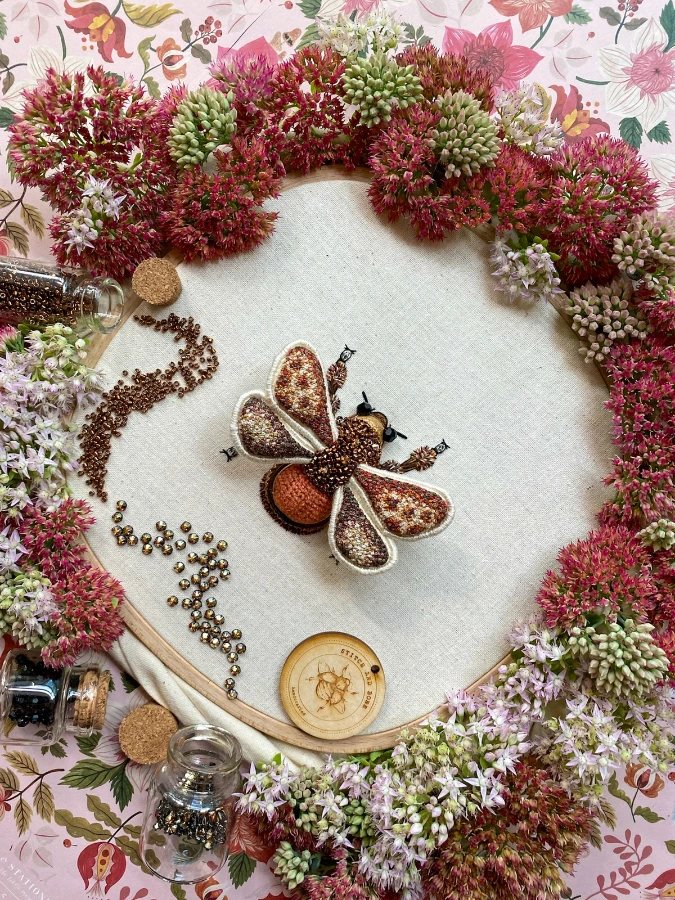 Finished embroidered insect, hand crafted by Rachel Gooden