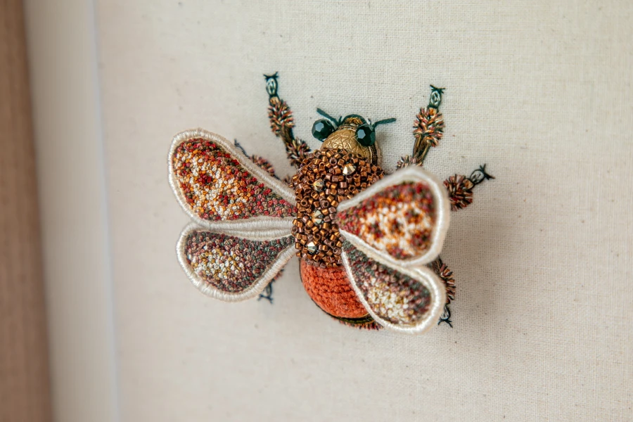 Stumpwork bug by Australian embroidery artist, Rachel Gooden
