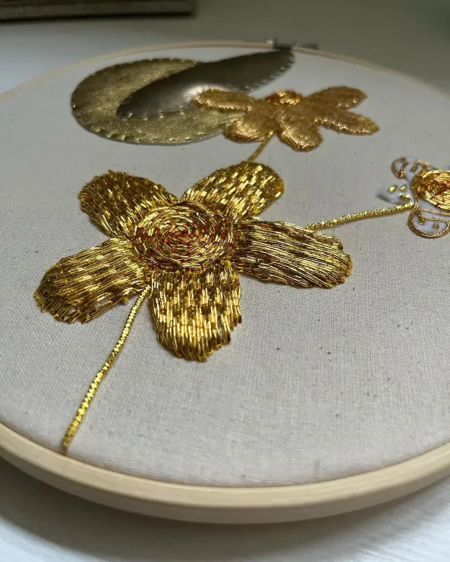 Hand embroidery goldwork course work by TigerTailTextiles