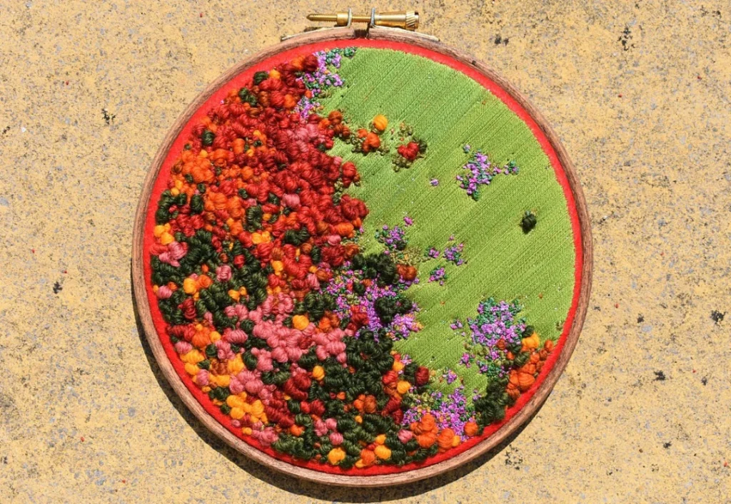 An Autumn field embroidered by Victoria Rose Richards