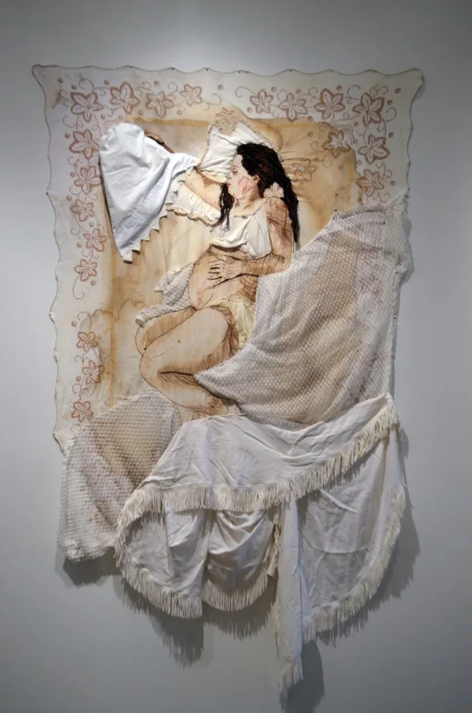 Embroidery art work by Joetta Maue from her series Sleepers