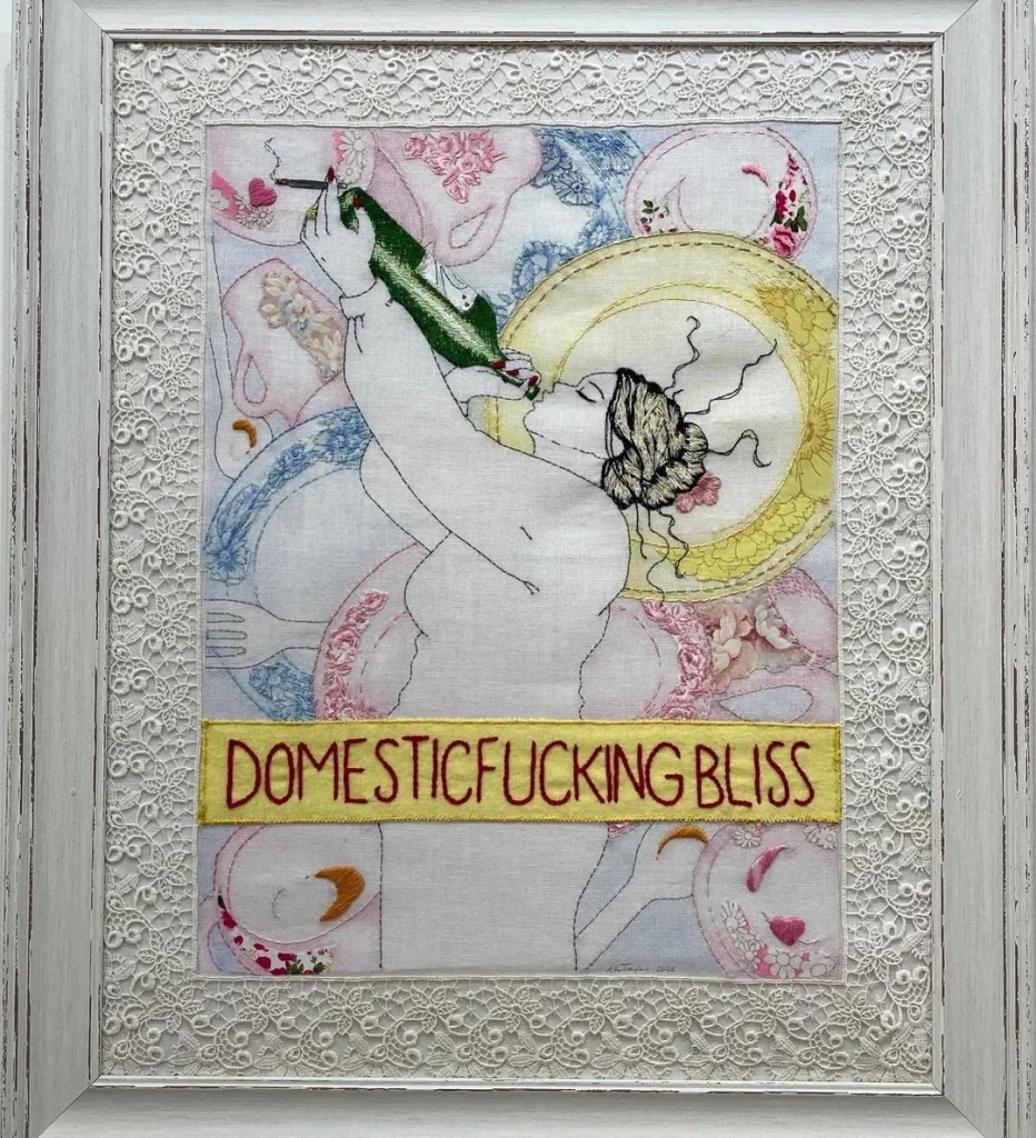 Embroidery work by members of PEG - Profanity Embroidery Group