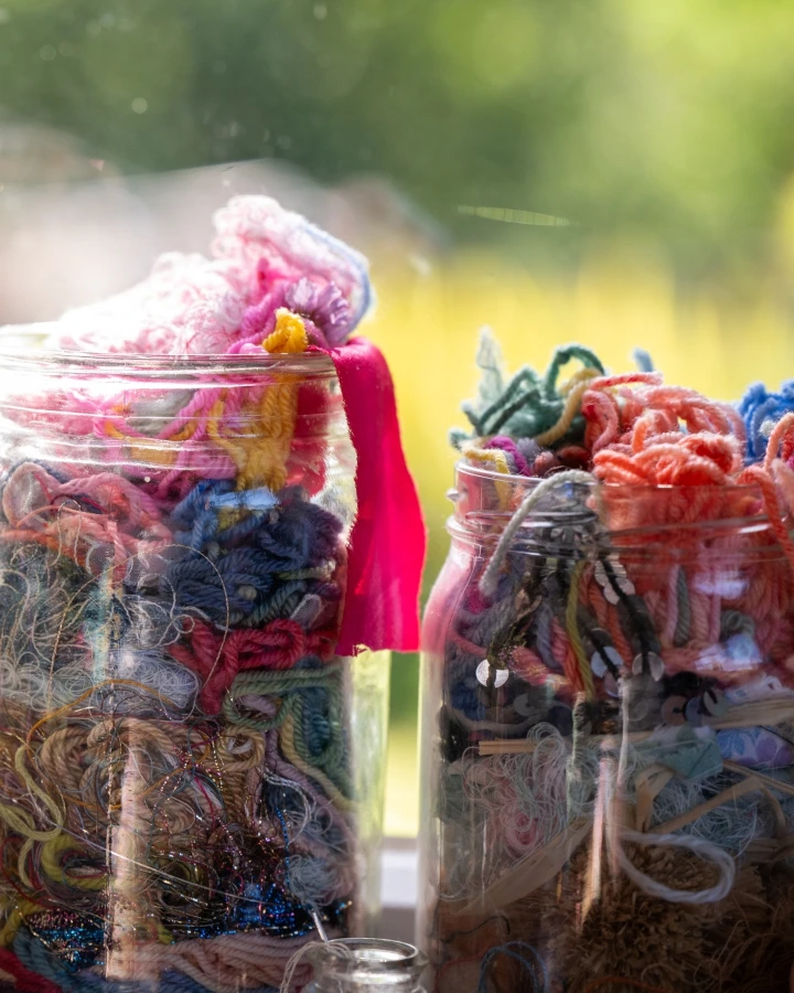 threads, beads and fabrics that Fleur Woods uses in her work