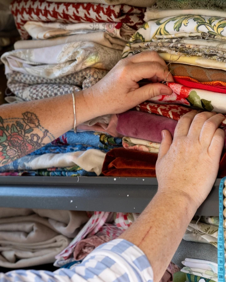 threads, beads and fabrics that Fleur Woods uses in her work