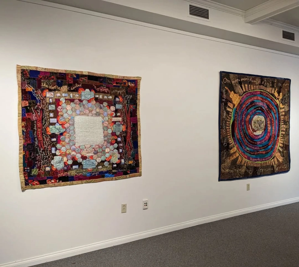 Activist artwork on display in a gallery by Bonnie Peterson