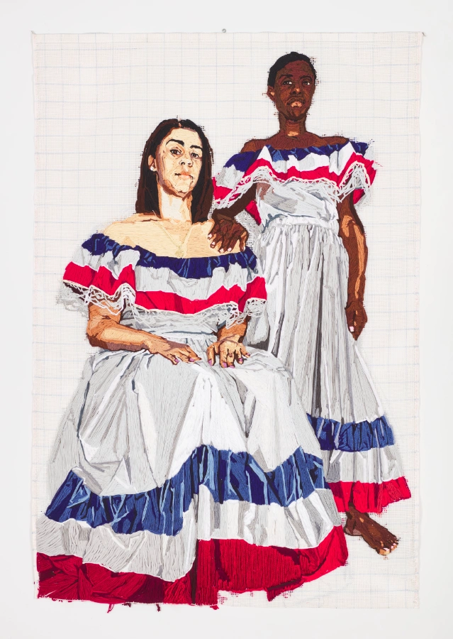 Hispaniola - Yari and Cassandra 8' x 5' Yarn and acrylic on hook mesh 2024 by Kandy G Lopez