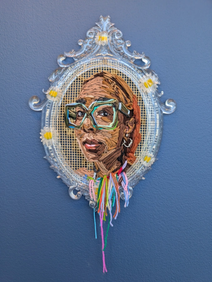 An example of choosing to keep threads as part of the artwork. Kandgy G Lopez, 2024