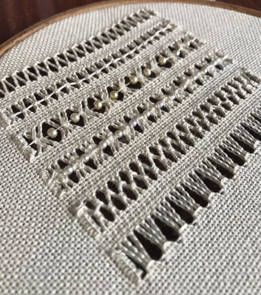 Drawn thread work by Trinity Nevil