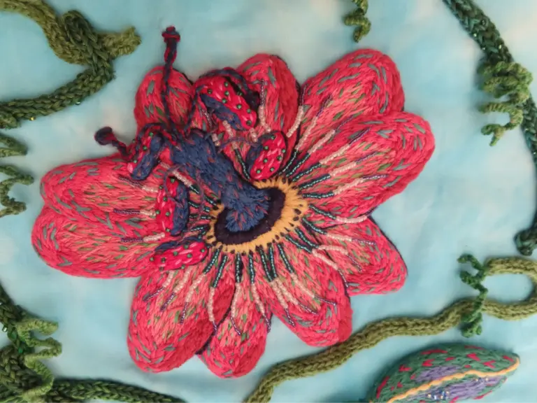 Thread Painting Embroidery. A Passion Flower by one of our students