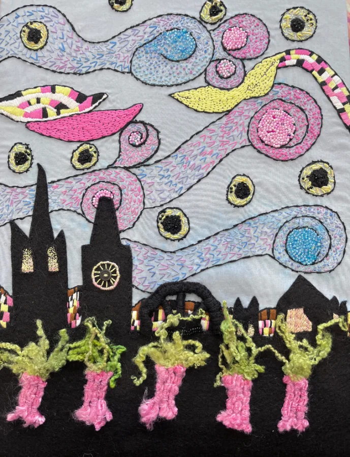 Rhubarb, an abstract design by Gillian Richardson, Embroidery graduate