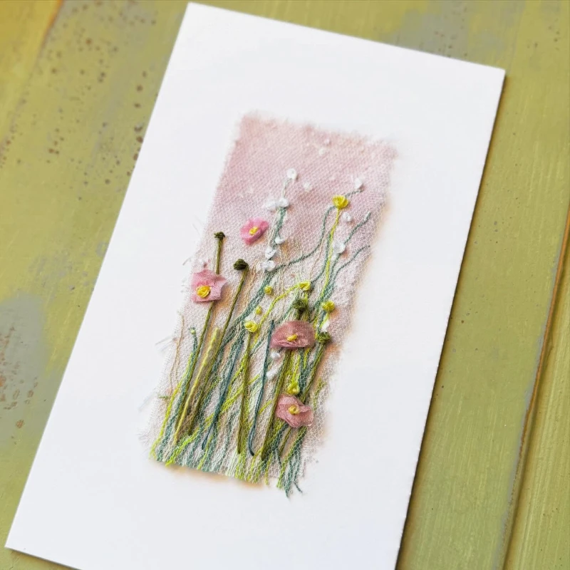 Embroidery mixe media artwork by Emily Notman, inspired by botanics