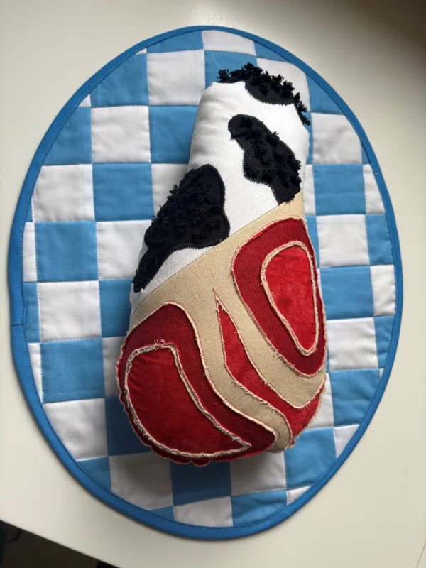 A leg of beef, abstract textile art by Sara Watson
